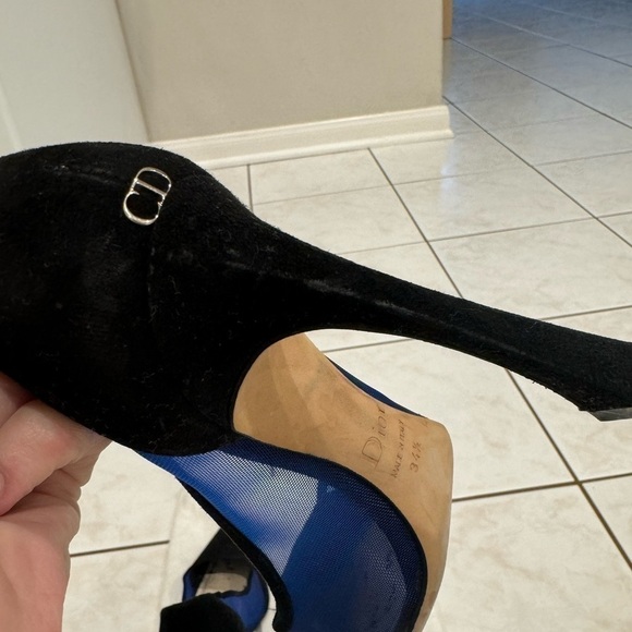 CHRISTIAN DIOR Black Suede And Blue Mesh Pointed Toe Pumps & Dust Bag Size 34.5 - Picture 11 of 11